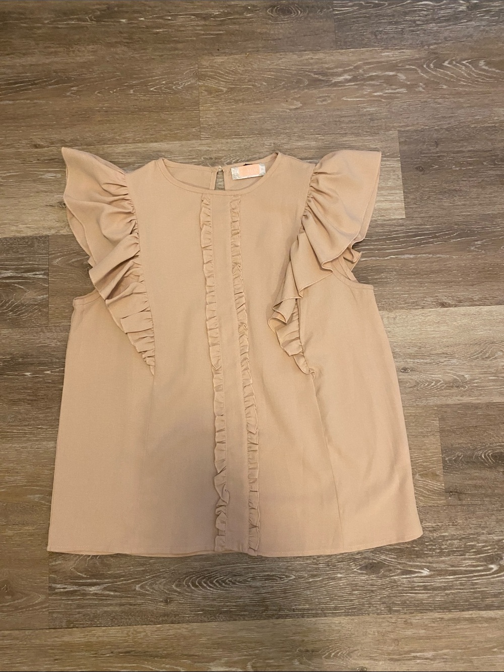 Ruffled Cap-Sleeve Blouse in Light Beige